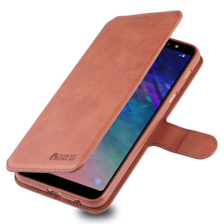 For Galaxy A6 2018 AZNS Calf Texture Magnetic Horizontal Flip PU Leather Case with Holder & Card Slots & Photo Frame(Brown) - Galaxy Phone Cases by AZNS | Online Shopping UK | buy2fix