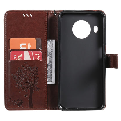 For Nokia X20 Tree & Cat Pattern Pressed Printing Horizontal Flip PU Leather Case with Holder & Card Slots & Wallet & Lanyard(Coffee) - Mobile Accessories by buy2fix | Online Shopping UK | buy2fix