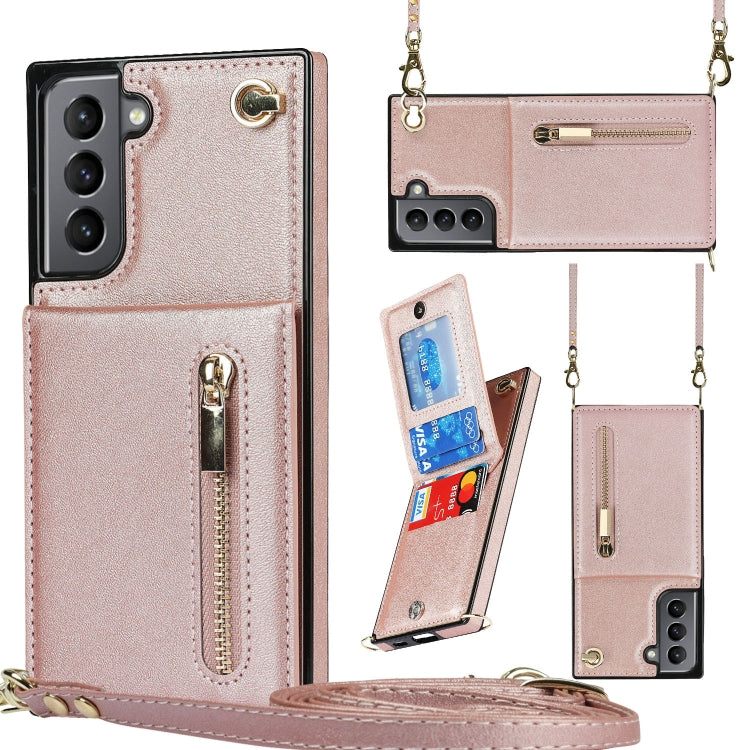 For Samsung Galaxy S21 5G Cross-body Zipper Square TPU+PU Back Cover Case with Holder & Card Slots & Wallet & Strap(Rose Gold) - Samsung Accessories by buy2fix | Online Shopping UK | buy2fix