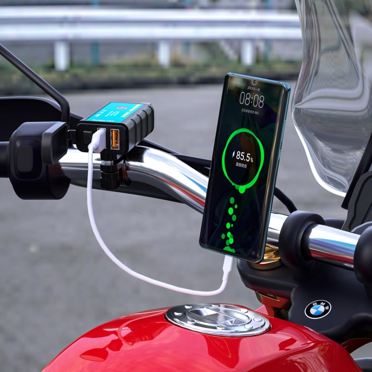 WUPP ZH-1422C3 Motorcycle Square Dual USB Fast Charging Charger with Switch + Integrated SAE Socket + 1.4m OT Terminal Cable - Battery Charger by WUPP | Online Shopping UK | buy2fix