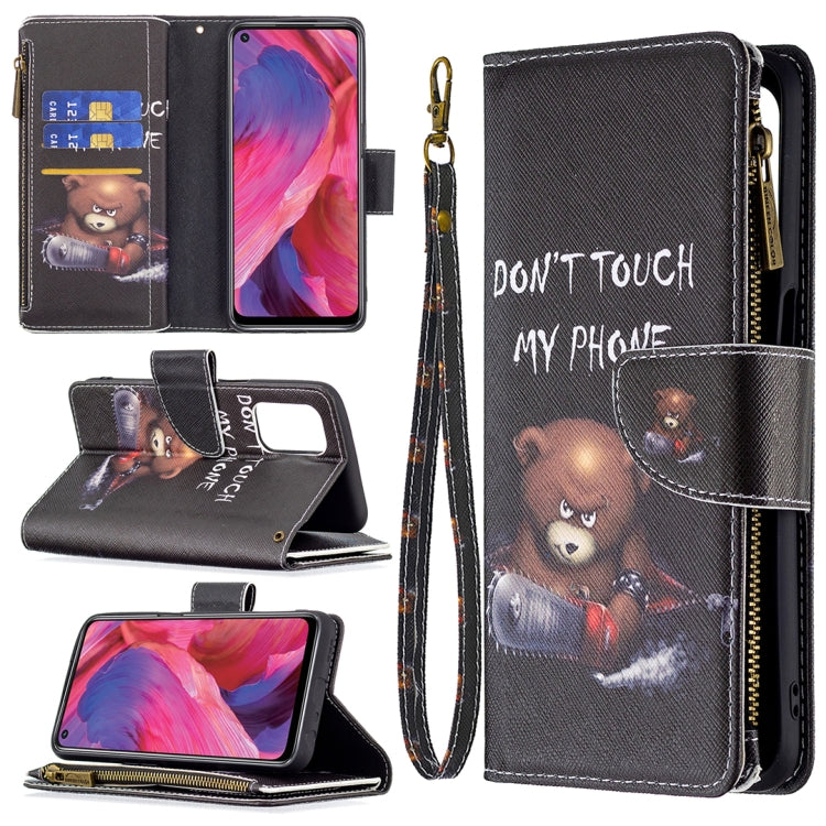 For OPPO A74 5G/A93 5G/A54 5G Colored Drawing Pattern Zipper Horizontal Flip Leather Case with Holder & Card Slots & Wallet(Bear) - OPPO & vivo Accessories by buy2fix | Online Shopping UK | buy2fix