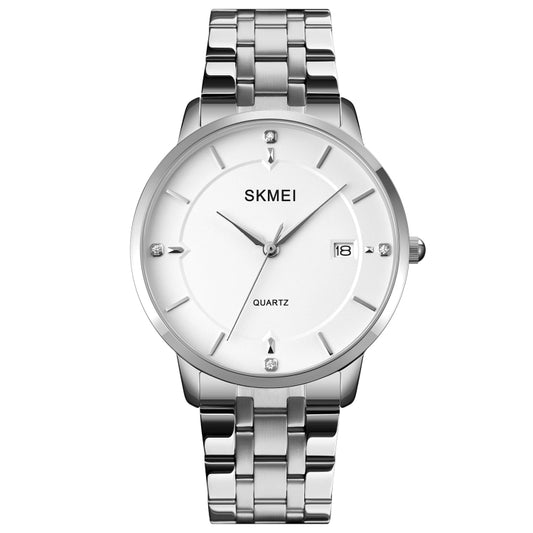 SKMEI 1801 Men Casual Calendar Quartz Watch(Silver Steel Belt) - Metal Strap Watches by SKMEI | Online Shopping UK | buy2fix