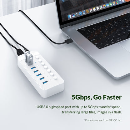 ORICO CT2U3-7AB-WH 7 In 1 Plastic Stripes Multi-Port USB HUB with Individual Switches, US Plug(White) - USB 3.0 HUB by ORICO | Online Shopping UK | buy2fix