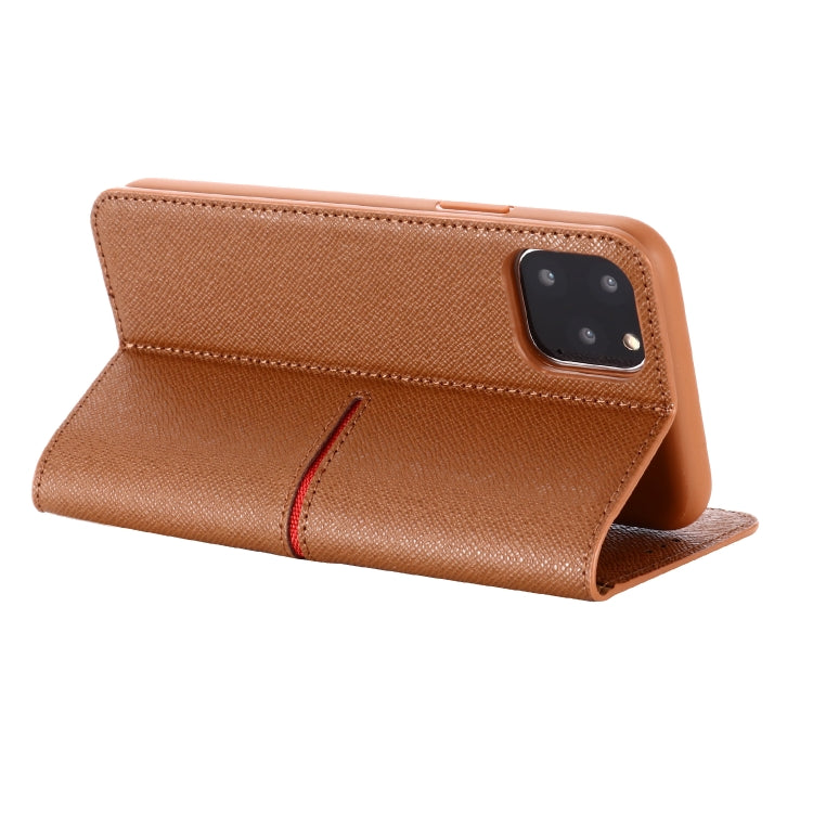 For iPhone 11 GEBEI Top-grain Leather Horizontal Flip Protective Case with Holder & Card Slots & Wallet & Photo Frame(Brown) - iPhone 11 Cases by GEBEI | Online Shopping UK | buy2fix