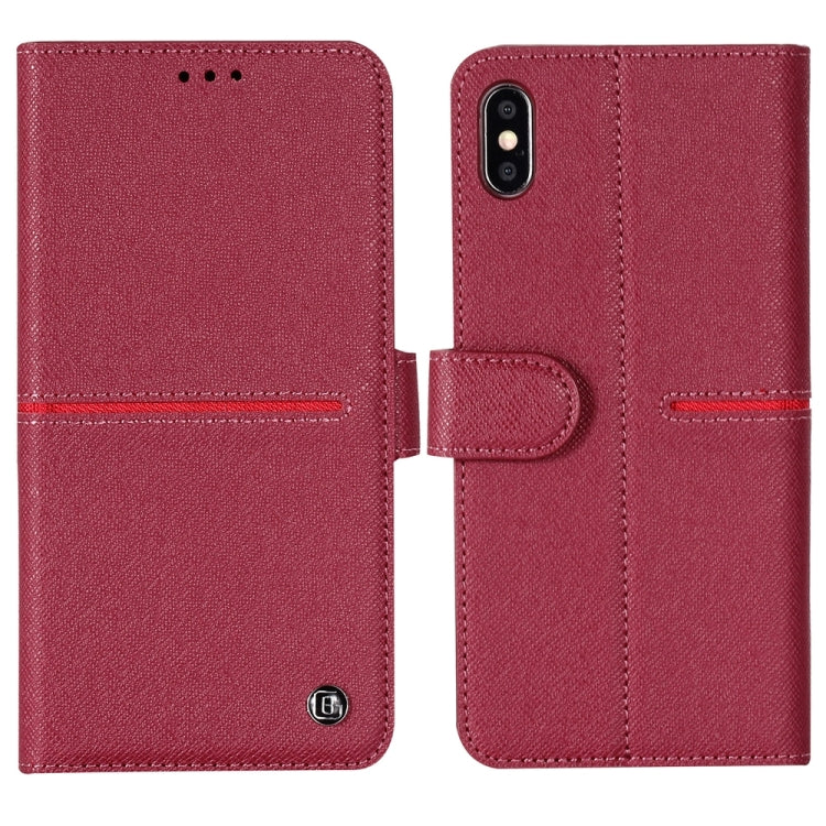 For iPhone XS / X GEBEI Top-grain Leather Horizontal Flip Protective Case with Holder & Card Slots & Wallet & Photo Frame(Red Wine) - More iPhone Cases by GEBEI | Online Shopping UK | buy2fix