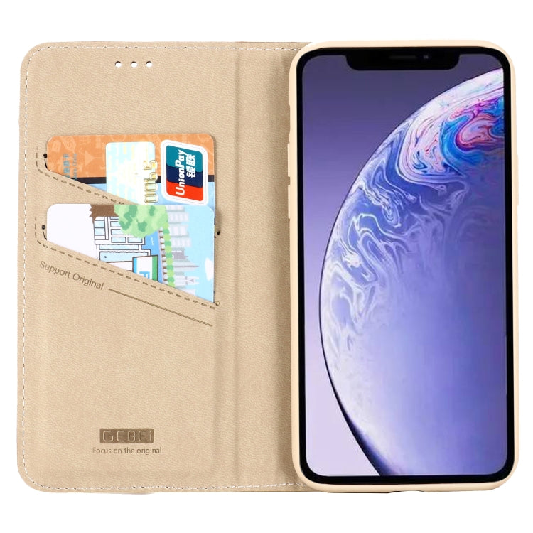 For iPhone 11 GEBEI Top-grain Leather Horizontal Flip Protective Case with Holder & Card Slots(Khaki) - iPhone 11 Cases by GEBEI | Online Shopping UK | buy2fix