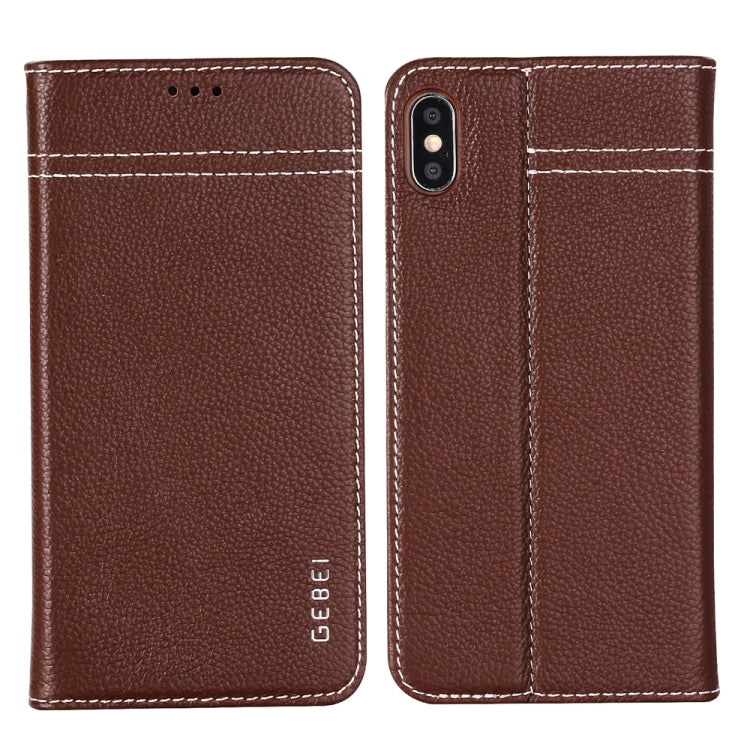 For iPhone XS / X GEBEI Top-grain Leather Horizontal Flip Protective Case with Holder & Card Slots(Brown) - More iPhone Cases by GEBEI | Online Shopping UK | buy2fix