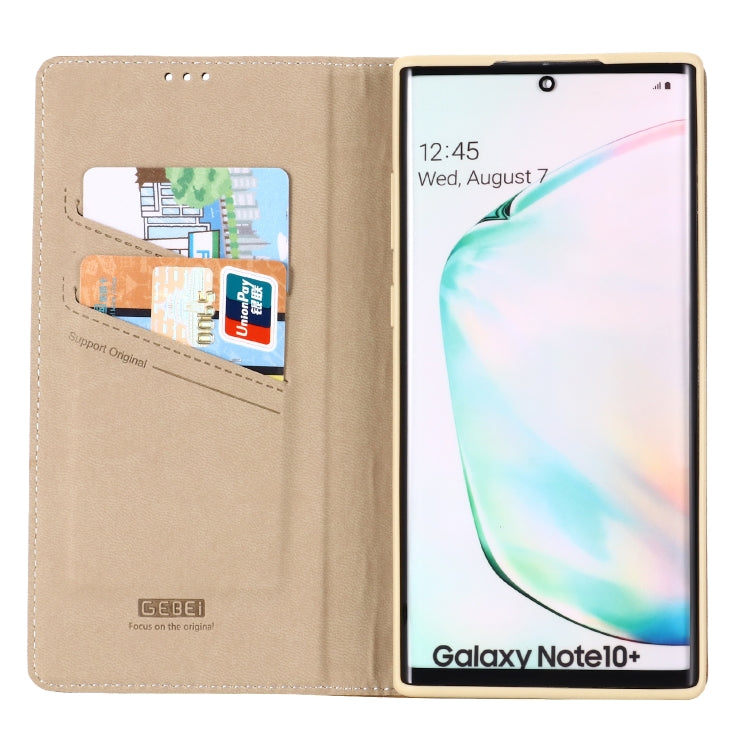 For Galaxy Note 10+ GEBEI Top-grain Leather Horizontal Flip Protective Case with Holder & Card Slots(Khaki) - Galaxy Phone Cases by GEBEI | Online Shopping UK | buy2fix