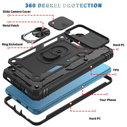 For Samsung Galaxy A12 Sliding Camera Cover Design TPU + PC Protective Case with 360 Degree Rotating Holder & Card Slot(Black+Black) - Samsung Accessories by buy2fix | Online Shopping UK | buy2fix