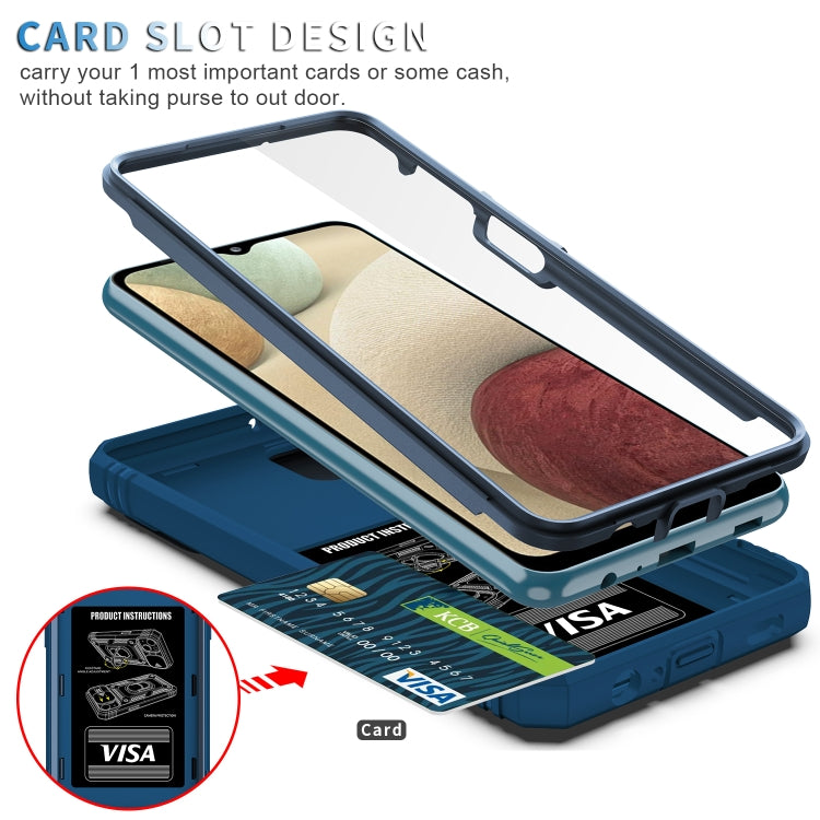 For Samsung Galaxy A12 Sliding Camera Cover Design TPU + PC Protective Case with 360 Degree Rotating Holder & Card Slot(Blue+Blue) - Samsung Accessories by buy2fix | Online Shopping UK | buy2fix