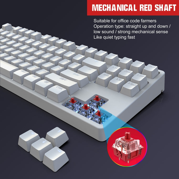 HXSJ L600 87 Keys USB-C / Type-C Wired Red Shaft Mechanical Keyboard with Cool Backlight(White) - Wired Keyboard by HXSJ | Online Shopping UK | buy2fix