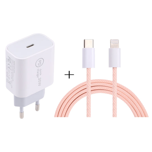 SDC-20W PD USB-C / Type-C Travel Charger + 1m 12W USB-C / Type-C to 8 Pin Data Cable Set, EU Plug(Pink) - Mobile Accessories by buy2fix | Online Shopping UK | buy2fix