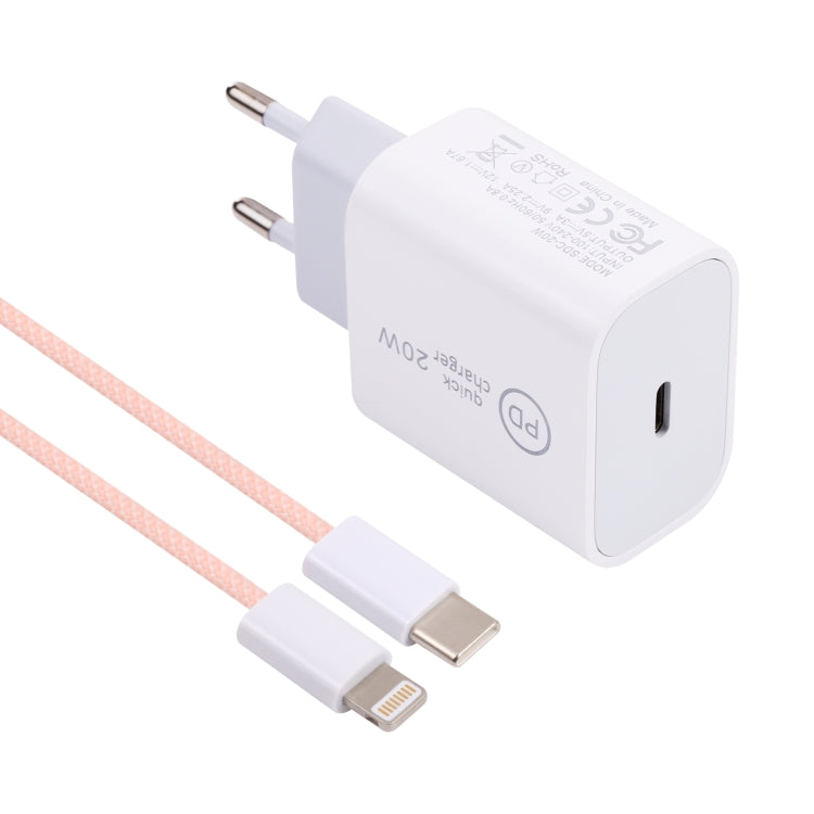 SDC-20W PD USB-C / Type-C Travel Charger + 1m 20W USB-C / Type-C to 8 Pin Data Cable Set, EU Plug(Pink) - Mobile Accessories by buy2fix | Online Shopping UK | buy2fix