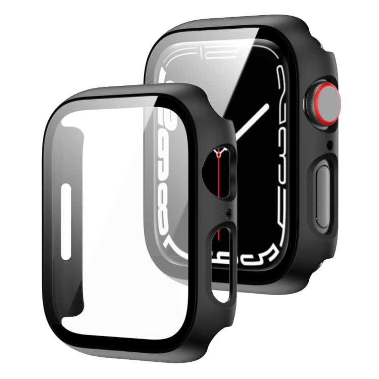 2 in 1 PC Frame + Tempered Glass Protector Case For Apple Watch Series 8 / 7 45mm(Black) - Watch Cases by buy2fix | Online Shopping UK | buy2fix