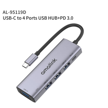 amalink 95119D Type-C / USB-C to 4 Ports USB + PD 3.0 Multi-function HUB Docking Station(Grey) - Computer & Networking by amalink | Online Shopping UK | buy2fix