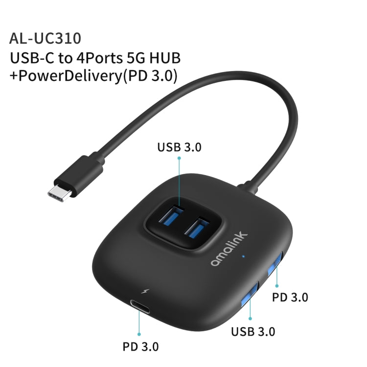 amalink UC310 Type-C / USB-C to 4 Ports USB Multi-function HUB(Black) - USB HUB by amalink | Online Shopping UK | buy2fix