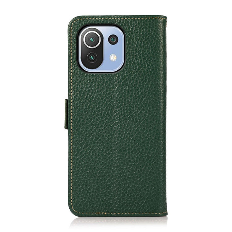 For Xiaomi Mi 11 Lite 5G / Mi 11 Lite KHAZNEH Side-Magnetic Litchi Genuine Leather RFID Phone Case(Green) - Xiaomi Cases by buy2fix | Online Shopping UK | buy2fix