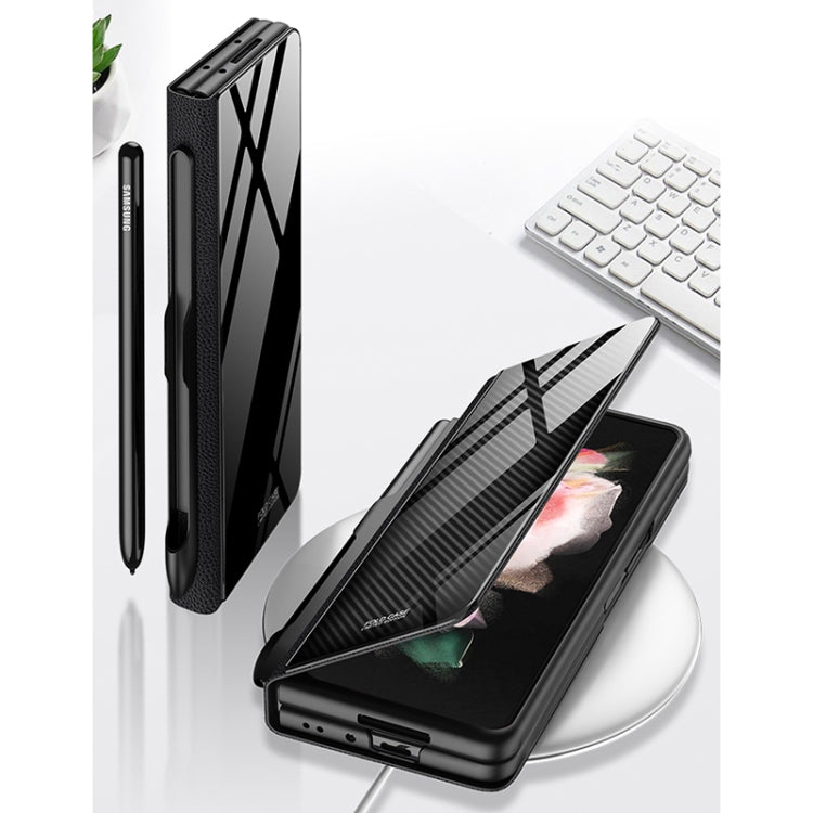 For Samsung Galaxy Z Fold3 5G GKK Flip Tempered Glass Phone Case with Pen Slot(Black) - Galaxy Phone Cases by GKK | Online Shopping UK | buy2fix