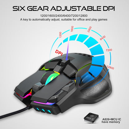 HXSJ S700 USB 12800dpi Adjustable 10-Keys Mechanical Wired Gaming Mouse(Black) - Wired Mice by HXSJ | Online Shopping UK | buy2fix