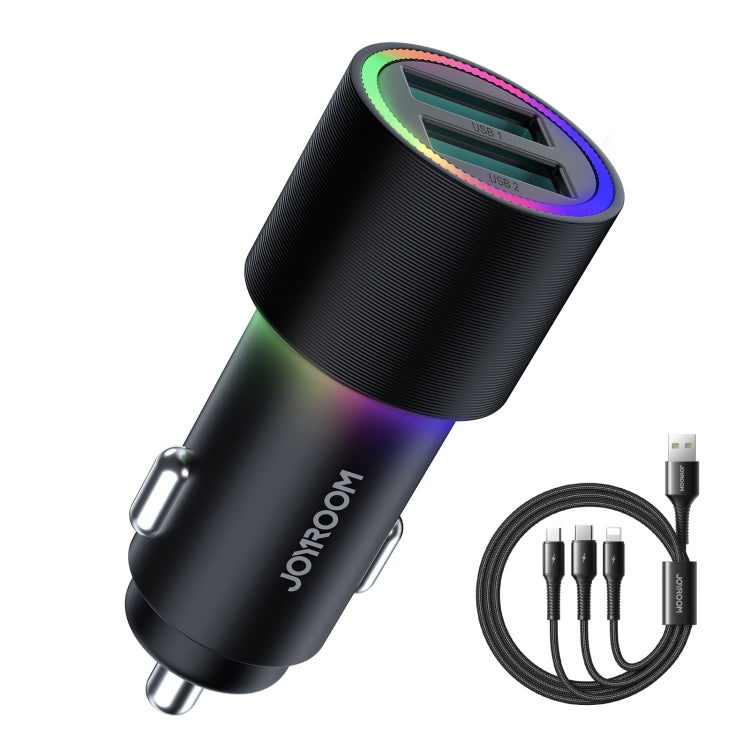 JOYROOM JR-CL10 4.8A Dual USB Car Charger with 3 In 1 Charging Cable(Black) - Car Charger by JOYROOM | Online Shopping UK | buy2fix