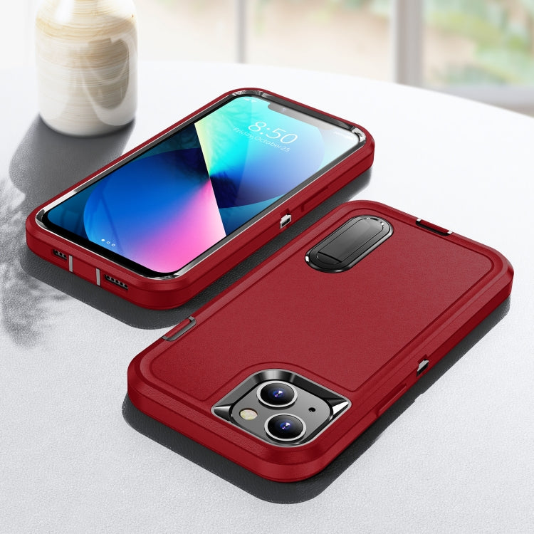 For iPhone 13 3 in 1 Rugged Holder Phone Case(Red + Black) - iPhone 13 Cases by buy2fix | Online Shopping UK | buy2fix