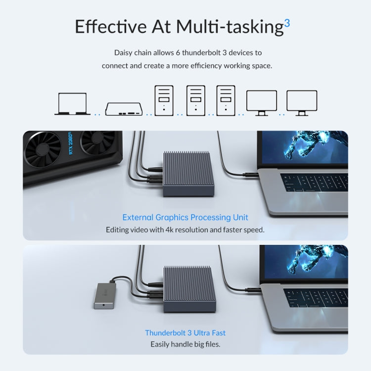 ORICO TB3-S2 Thunderbolt 3 M.2 Dual-bay Docking Station(Grey) - HDD Enclosure by ORICO | Online Shopping UK | buy2fix