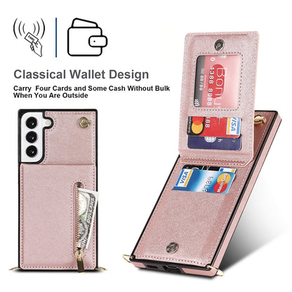 For Samsung Galaxy S22+ 5G Cross-body Square Zipper Card Holder Bag Phone Case(Rose Gold) - Samsung Accessories by buy2fix | Online Shopping UK | buy2fix