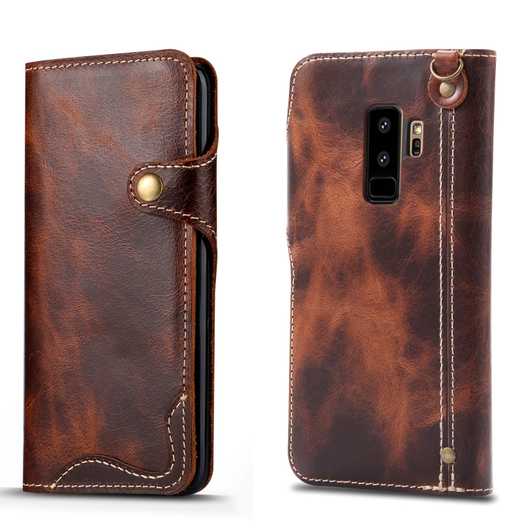 For Galaxy S9 Plus Denior Oil Wax Cowhide Magnetic Button Horizontal Flip Leather Case with Card Slots & Wallet(Brown) - Galaxy Phone Cases by Denior | Online Shopping UK | buy2fix