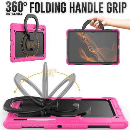 For Samsung Galaxy Tab S8 Ultra Shoulder Strap Silicone + PC Tablet Case(Rose Red Black) - Galaxy Tab S8 Ultra Cases by buy2fix | Online Shopping UK | buy2fix