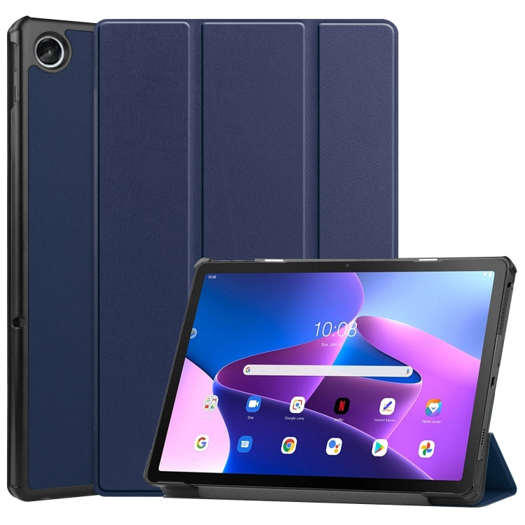 For Lenovo Tab M10 Plus 10.6 3rd Gen 2022 Custer Texture 3-Fold Holder Smart Leather Tablet Case(Dark Blue) - For Lenovo by buy2fix | Online Shopping UK | buy2fix