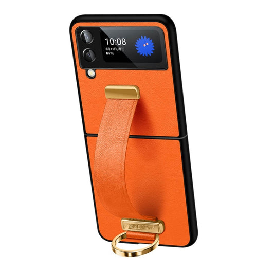 For Samsung Galaxy Z Flip3 SULADA Cool Series PC + Leather Texture Skin Feel Shockproof Phone Case(Orange) - Galaxy Phone Cases by SULADA | Online Shopping UK | buy2fix