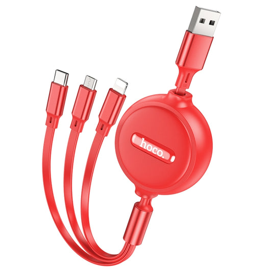 hoco X75 3 in 1 2A 8 Pin + USB-C / Type-C + Micro USB Double-pull Charging Cable, Length: 1m(Red) - Multifunction Cable by hoco | Online Shopping UK | buy2fix