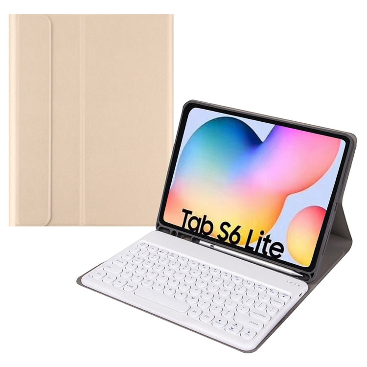 Round Cap Bluetooth Keyboard Leather Case with Pen Slot, without Touchpad For Samsung Galaxy Tab S7(Gold+White Keyboard) - Samsung Keyboard by buy2fix | Online Shopping UK | buy2fix