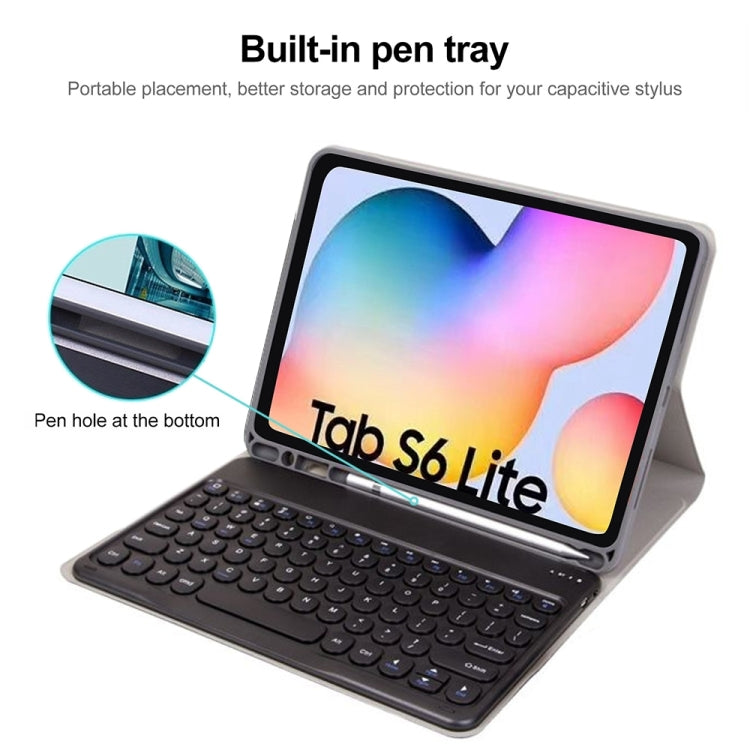 Round Cap Bluetooth Keyboard Leather Case with Pen Slot, without Touchpad For Samsung Galaxy Tab S7(Black+White Keyboard) - Samsung Keyboard by buy2fix | Online Shopping UK | buy2fix