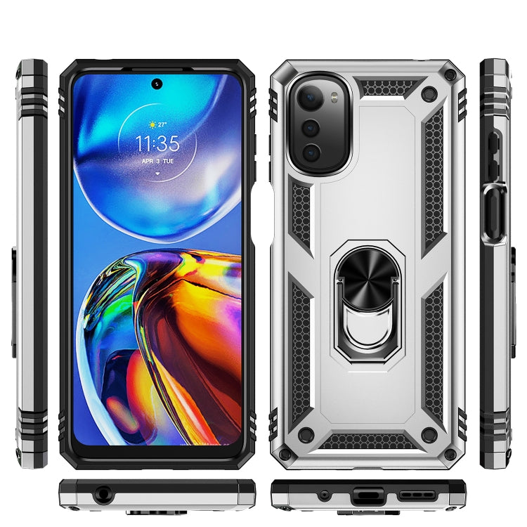 For Motorola Moto E32 4G Shockproof TPU + PC Phone Case with 360 Degree Rotating Holder(Silver) - Motorola Cases by buy2fix | Online Shopping UK | buy2fix