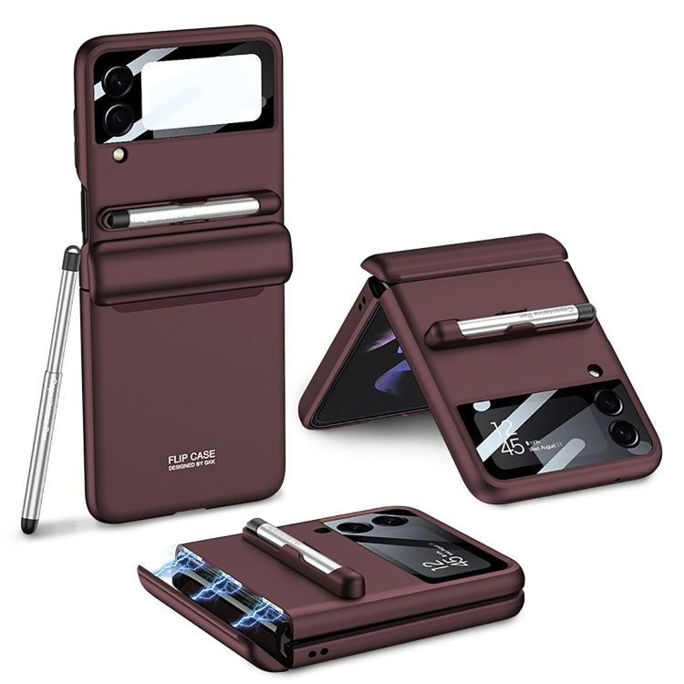 For Samsung Galaxy Z Flip4 GKK Magnetic Full Coverage Phone Flip Case with Pen(Dark Red) - Galaxy Z Flip4 5G Cases by GKK | Online Shopping UK | buy2fix
