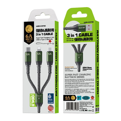 WEKOME WDC-170 Raython Series 6A 3 in 1 USB to 8 Pin+Type-C+Micro USB Fast Charge Data Cable Length: 1.2m(Black) -  by WK | Online Shopping UK | buy2fix