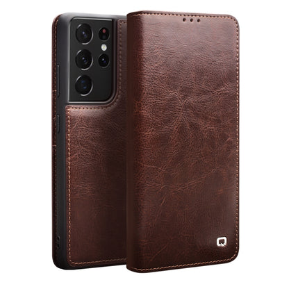 For Samsung Galaxy S21 Ultra 5G QIALINO Genuine Leather Phone Case(Brown) - Galaxy S21 Ultra 5G Cases by QIALINO | Online Shopping UK | buy2fix