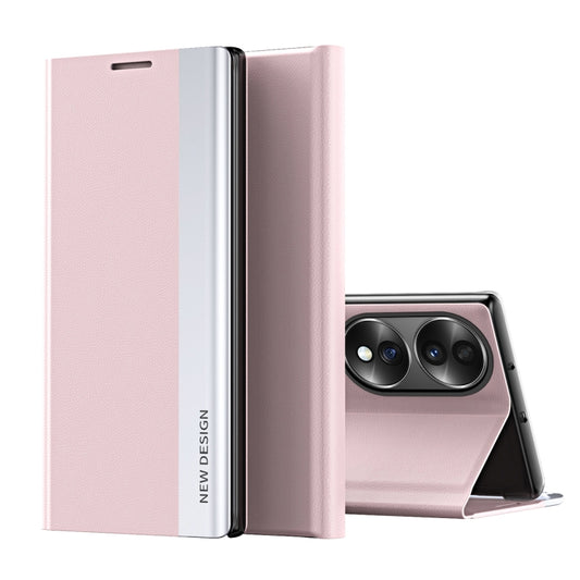 For Honor 70 Side Electroplated Magnetic Leather Phone Case(Pink) - Mobile Accessories by buy2fix | Online Shopping UK | buy2fix