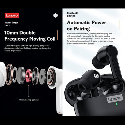 Lenovo LP1S TWS Wireless Bluetooth 5.0 Waterproof Sport Noise Reduction HIFI Bass Earphone with Mic(White) - TWS Earphone by Lenovo | Online Shopping UK | buy2fix