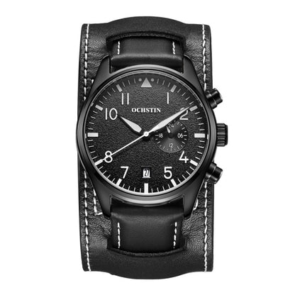 Ochstin 7228 Multifunctional Business Leather Wrist Wrist Waterproof Quartz Watch(Black+White) - Leather Strap Watches by OCHSTIN | Online Shopping UK | buy2fix