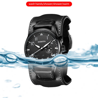 Ochstin 7228 Multifunctional Business Leather Wrist Wrist Waterproof Quartz Watch(Black+White) - Leather Strap Watches by OCHSTIN | Online Shopping UK | buy2fix