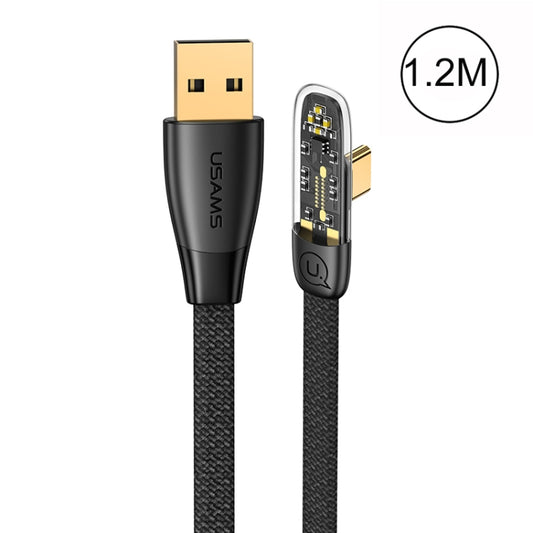 USAMS US-SJ585 66W Iceflake Series USB to Type-C Right Angle Transparent Fast Charge Data Cable, Cable Length:1.2m(Black) -  by USAMS | Online Shopping UK | buy2fix