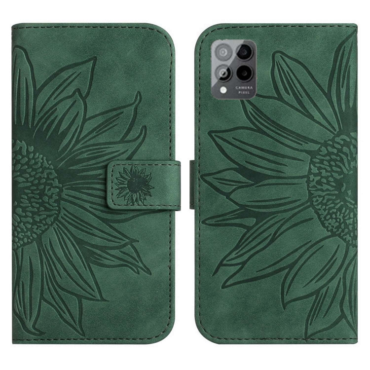 For T-Mobile Revvl 6 Pro 5G Skin Feel Sun Flower Pattern Flip Leather Phone Case with Lanyard(Green) - More Brand by buy2fix | Online Shopping UK | buy2fix
