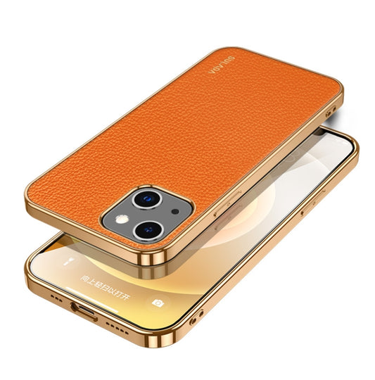 For iPhone 14 Plus SULADA Shockproof TPU + Handmade Leather Phone Case(Orange) - iPhone 14 Plus Cases by SULADA | Online Shopping UK | buy2fix