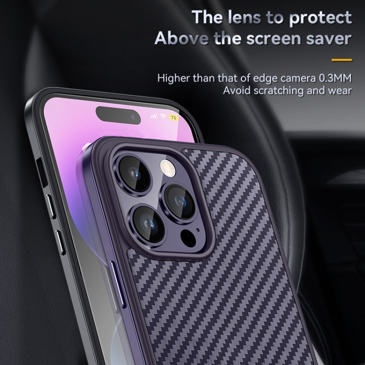For iPhone 14 SULADA Carbon Fiber Textured Shockproof Metal + TPU Frame Case(Silver) - iPhone 14 Cases by SULADA | Online Shopping UK | buy2fix