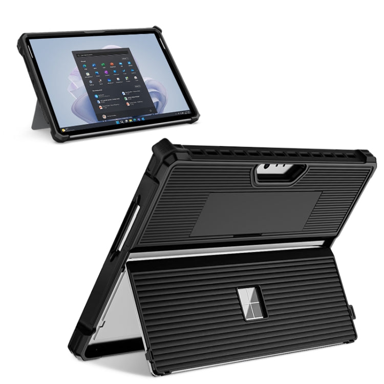 For Microsoft Surface Pro 8 Striped Hollow Tablet Case with Holder Cover(Black) - Others by buy2fix | Online Shopping UK | buy2fix