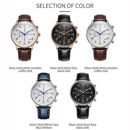 Ochstin 6050C Multifunctional Quartz Men Leather Watch(Silver+Blue) - Leather Strap Watches by OCHSTIN | Online Shopping UK | buy2fix