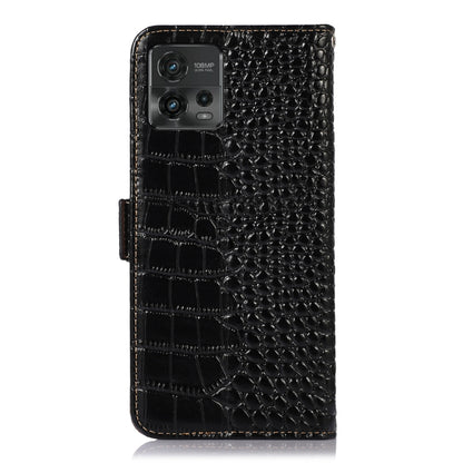 For Motorola Moto G72 Magnetic Crocodile Texture Genuine Leather RFID Phone Case(Black) - Motorola Cases by buy2fix | Online Shopping UK | buy2fix