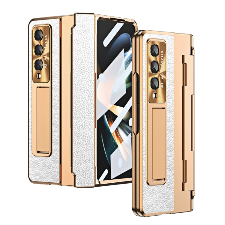 For Samsung Galaxy Z Fold4 Integrated Full Coverage Phone Case with Hinge(Gold+White) - Galaxy Z Fold4 5G Cases by buy2fix | Online Shopping UK | buy2fix